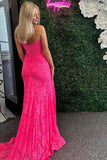 Strapless Hot Pink Lace Mermaid Long Formal Dress with HZ0307