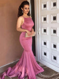 LTP0875,Pink Spaghetti Straps Mermaid Prom Dresses Satin Long Party HZ0307