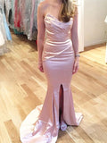 LTP1599,Sweet Pink Mermaid Pleated Prom Dresses,Side Slit Evening Party HZ0307