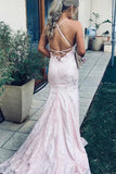 LTP1601,Light Pink Lace Mermaid Prom Evening Dresses With Cross HZ0307