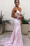 LTP1601,Light Pink Lace Mermaid Prom Evening Dresses With Cross HZ0307