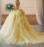 LTP0859,Gorgeous Yellow Sweetheart Ball Gown Quinceanera Dresses Lace Applique Evening Prom Gowns Big Bow Knot Sweet 15 HZ0307