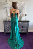 Straps Navy Blue Beaded Satin Mermaid Formal HZ0307