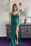 Straps Navy Blue Beaded Satin Mermaid Formal HZ0307