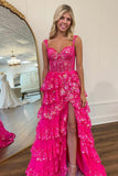 Fuchsia Sequin Tiered Ruffle A-line Long HZ0307