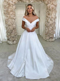 LTP1116,Charming white off the shoulder wedding dresses,a-line satin wedding gown bridal HZ0307