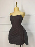 Glitter Strapless Bodycon Homecoming Dresses Pleated Cocktail Dress, HZ0307