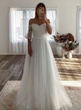 LTP1626,Off the shoulder tulle a-line pleated full length long wedding bridal dresses,white wedding gown HZ0307