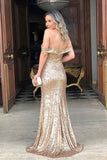 LTP0909,Off the shoulder mermaid gold sequin prom evening HZ0307