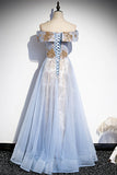 Off the Shoulder Light Blue Long Party HZ0307