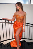Sexy Orange One Shoulder Prom Dress Sequins Mermaid Long With HZ0307