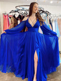 LTP1569,Blue chiffon a-line long prom evening dress blue party dress long formal HZ0307