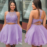 LTP1298,Lilac Homecoming Dresses,Two Pieces Cocktail Dress,Beading Organza Short Prom HZ0307