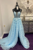 Light Blue Appliques Tiered Prom HZ0307