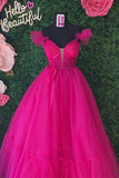 Straps Fuchsia Tulle Long Prom HZ0307