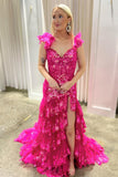 Fuchsia Sequin Mermaid Ruffles Long Formal HZ0307