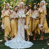 LTP1087,Spaghetti straps bridesmaid dresses lemon yellow v-neck bridesmaid dress with HZ0307