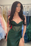 Sheer Corset Dark Green Beaded Mermaid Long Formal HZ0307