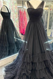 A-Line Hot Pink Tulle Long Evening Prom HZ0307