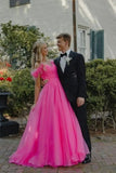 LTP1719, Hot Pink Off The Shoulder A-Line Prom HZ0307
