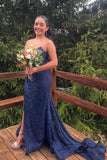 Strapless Hot Pink Lace Mermaid Long Formal Dress with HZ0307