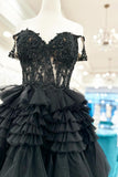 Off the Shoulder Black Lace Appliques Ruffles Long Formal HZ0307
