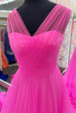 A-Line Hot Pink Tulle Long Evening Prom HZ0307