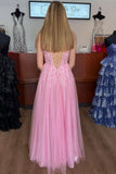 Princess Straps Pink Appliques A-line Long Party HZ0307