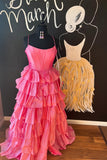 Spaghetti Strap Ruffle Prom Dress with High HZ0307