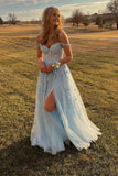 Off The Shoulder A-Line Appliques Beaded Long Prom HZ0307