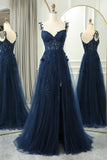 Straps Navy Blue Lace Appliques A-line Formal HZ0307