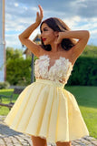 LTP1425,Cute Strapless Yellow Satin Short Homecoming Dress with HZ0307