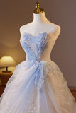 Sweetheart Blue Ruched A-line Prom HZ0307