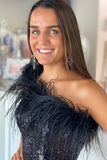 LTP1182,One-Shoulder Light Blue Sequins Feather Mini Homecoming HZ0307
