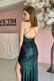 Ruched Fuchsia Sequin Faux Wrap Long Formal HZ0307
