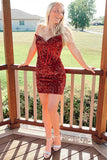 Red Sleeveless Sequin Homecoming Dresses Short Semi Formal HZ0307