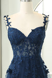 Straps Navy Blue Lace Appliques A-line Formal HZ0307