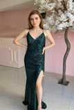 Ruched Fuchsia Sequin Faux Wrap Long Formal HZ0307