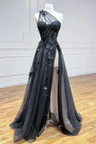 Black One Shoulder Floral Prom Dresses, Preppy Prom Dresses HZ0307