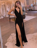 LTP0932,Sexy black v-neck prom dress side slit evening dresses sexy prom HZ0307