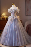 Off the ShoulderPurple Floral Embroidery A-line Prom HZ0307