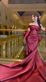 Burgundy One Shoulder Mermaid Bowknot Prom Dresses HZ0307