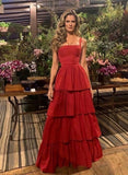 Red Prom Dress, Layers Evening Dress, Floor Length Party Prom HZ0307