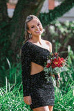 One Sleeves Sequin Mini Tight Homecoming HZ0307
