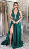 LTP01000,Elegant A-Line Green Long Prom Dress,Sexy V-Neck Applique Beaded Evening Party HZ0307