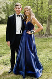 LTP1640,Simple Blue V Neck Satin Long Prom Dress Blue Formal HZ0307