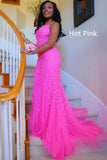 LTP1737,Mermaid Straps Long Lace Prom Dress with Lace-Up HZ0307