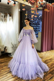 LTP1287,Amazing Off-the-shoulder Long Sleeves Beaded Appliqued Slit Tulle Prom Evening HZ0307