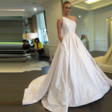 LTP1132,White one shoulder satin long wedding dresses,white prom dresses,long bridal dress wedding HZ0307