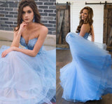 LTP0845,Sky blue prom dresses sweetheart tulle evening dresses sleeveless formal HZ0307